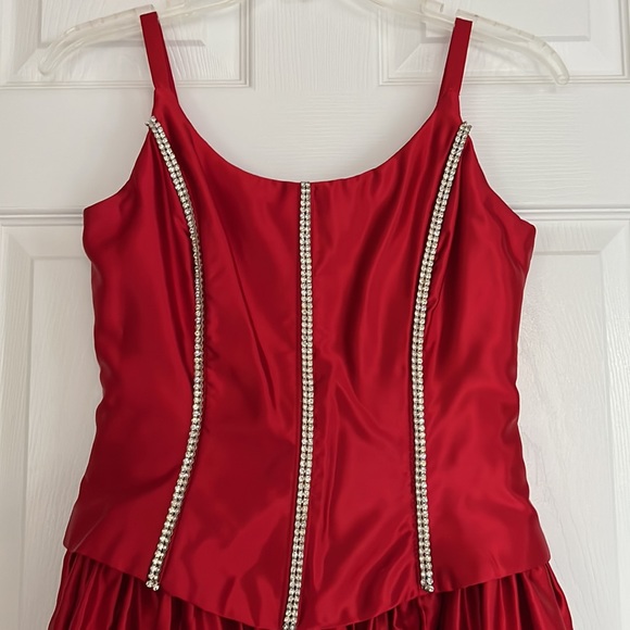 Vintage Fiery Red Corset Formal Ball Gown  Rhinestones Embellished Bodice Small - Picture 4 of 15